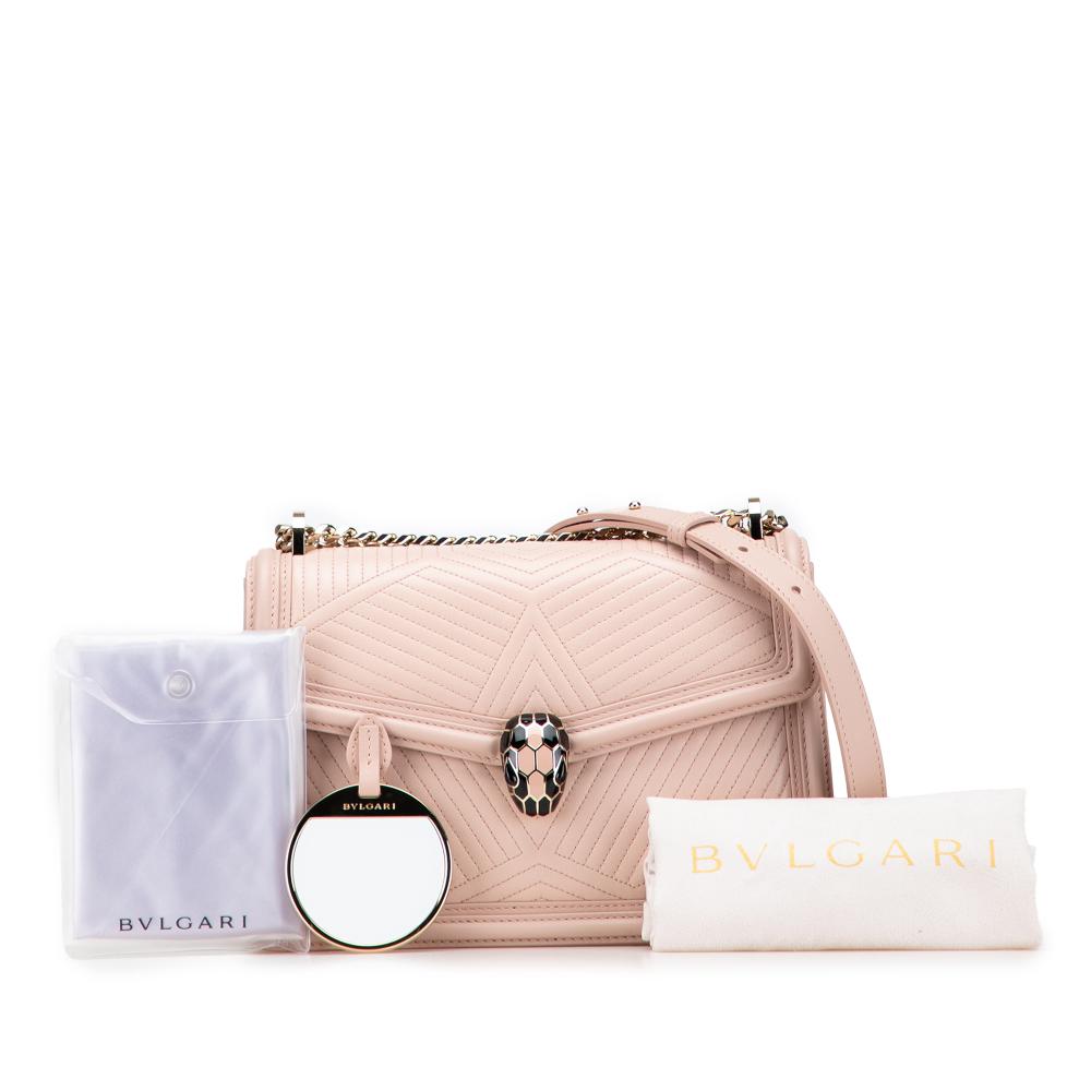 Bvlgari B Bvlgari Pink Light Pink Calf Leather Quilted skin Diamond Blast Serpenti Forever Satchel Italy