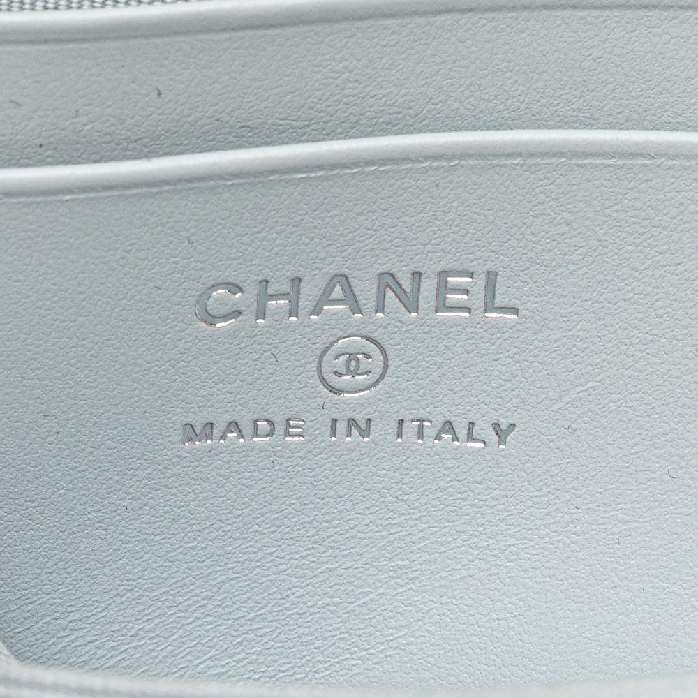 Chanel AB Chanel Gray Light Gray Calf Leather CC Quilted skin Zip Wallet Italy