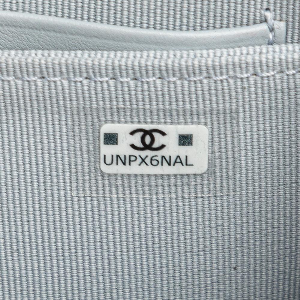 Chanel AB Chanel Gray Light Gray Calf Leather CC Quilted skin Zip Wallet Italy