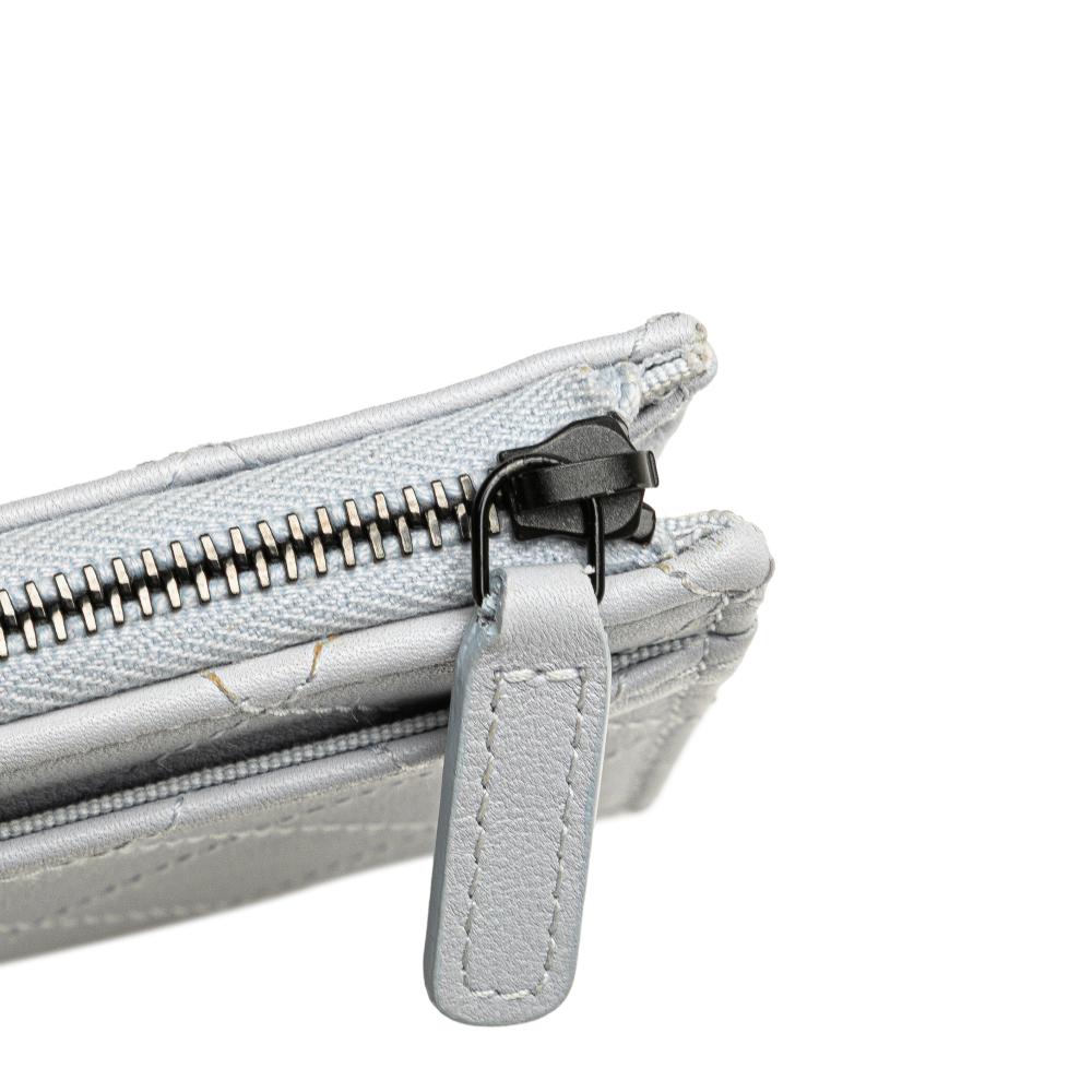 Chanel AB Chanel Gray Light Gray Calf Leather CC Quilted skin Zip Wallet Italy