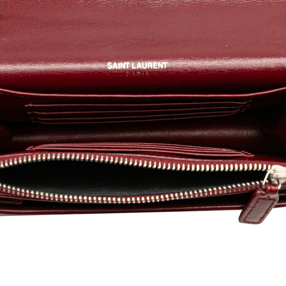 Saint Laurent B Saint Laurent Red Dark Red Calf Leather skin Monogram Sunset Chain Wallet Italy