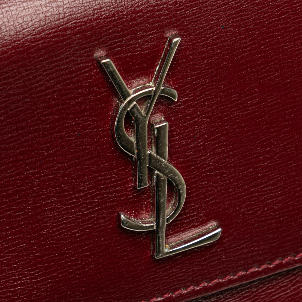 Saint Laurent B Saint Laurent Red Dark Red Calf Leather skin Monogram Sunset Chain Wallet Italy