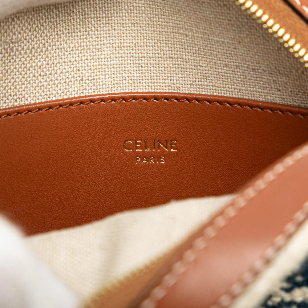 Celine AB Celine Brown Light Beige Canvas Fabric Plein Soleil Round Purse on Strap Italy