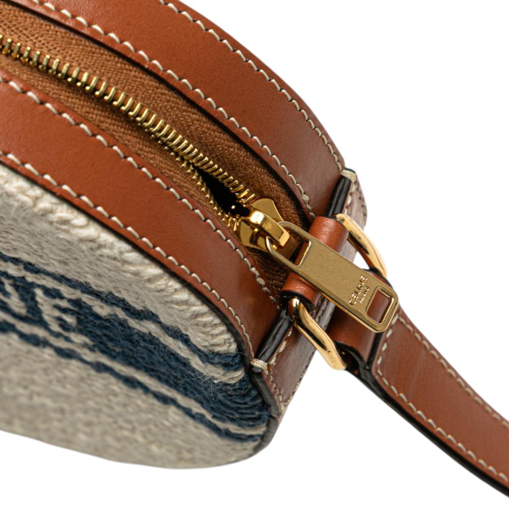 Celine AB Celine Brown Light Beige Canvas Fabric Plein Soleil Round Purse on Strap Italy