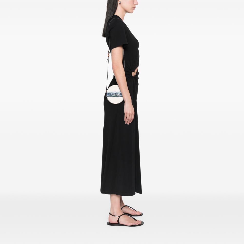 Celine AB Celine Brown Light Beige Canvas Fabric Plein Soleil Round Purse on Strap Italy