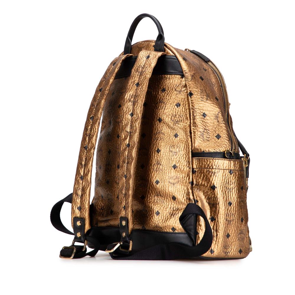 MCM B MCM Gold Coated Canvas Fabric Small Visetos Metallic Studded Stark Backpack Korea, South
