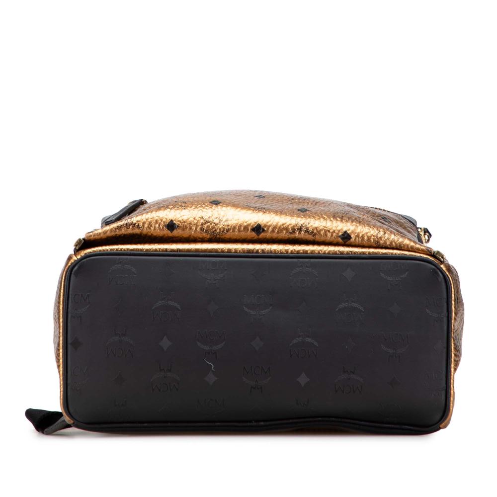 MCM B MCM Gold Coated Canvas Fabric Small Visetos Metallic Studded Stark Backpack Korea, South