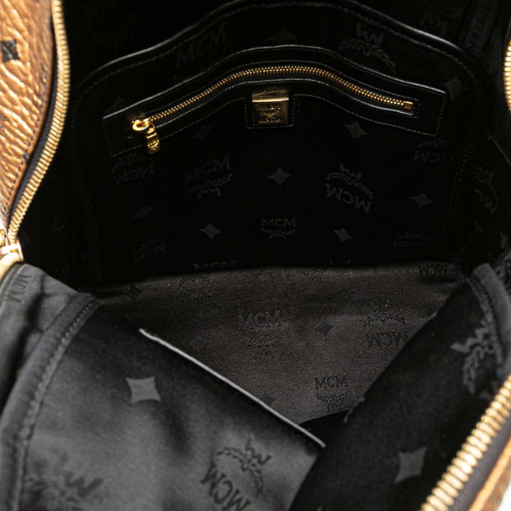 MCM B MCM Gold Coated Canvas Fabric Small Visetos Metallic Studded Stark Backpack Korea, South
