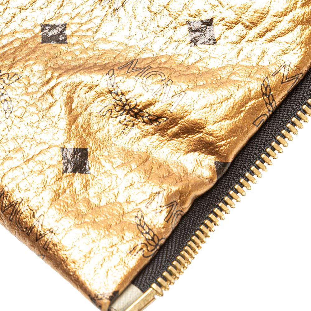 MCM B MCM Gold Coated Canvas Fabric Small Visetos Metallic Studded Stark Backpack Korea, South