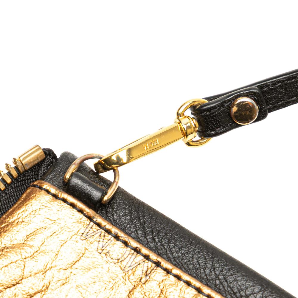 MCM B MCM Gold Coated Canvas Fabric Small Visetos Metallic Studded Stark Backpack Korea, South