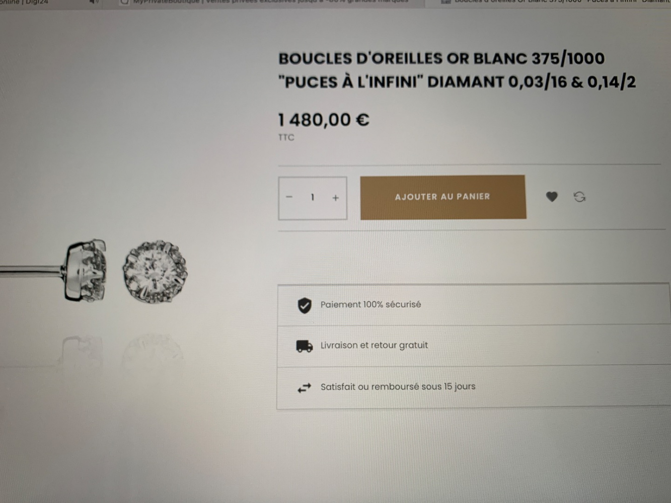 Atelier du diamant Boucles d'oreilles en or blanc et diamant neuves