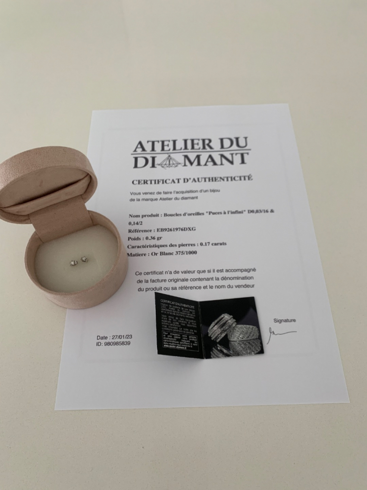 Atelier du diamant Boucles d'oreilles en or blanc et diamant neuves