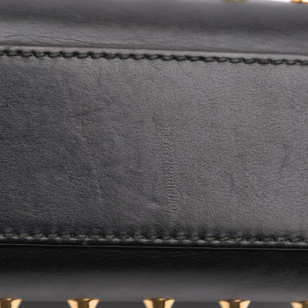 Gucci B Gucci Black Calf Leather Small Pearl Studded Padlock Crossbody Italy