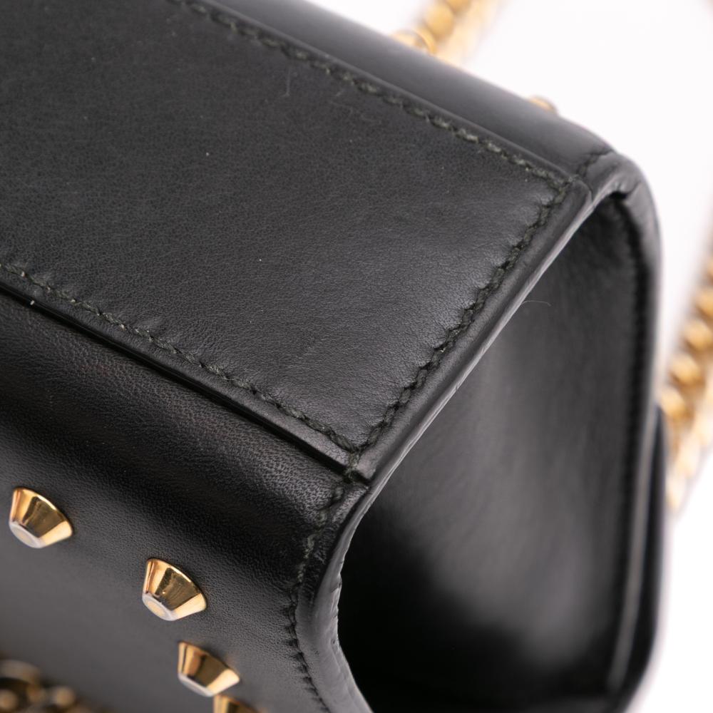 Gucci B Gucci Black Calf Leather Small Pearl Studded Padlock Crossbody Italy