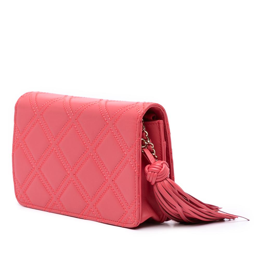 Chanel Pink CC Quilted Lambskin Double Stitch Tassel Wallet On Chain Italy