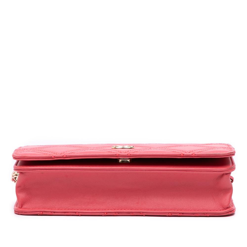 Chanel Pink CC Quilted Lambskin Double Stitch Tassel Wallet On Chain Italy