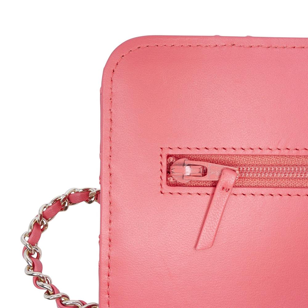 Chanel Pink CC Quilted Lambskin Double Stitch Tassel Wallet On Chain Italy