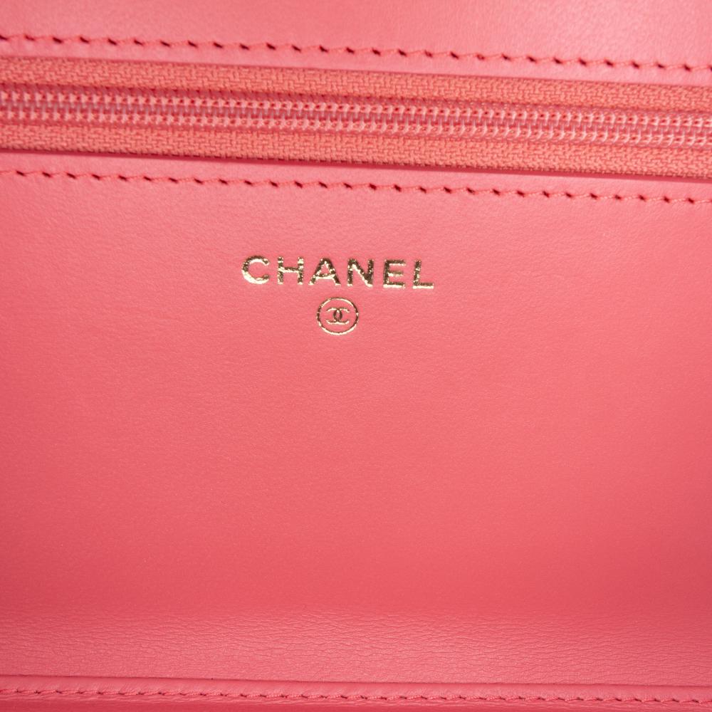Chanel Pink CC Quilted Lambskin Double Stitch Tassel Wallet On Chain Italy