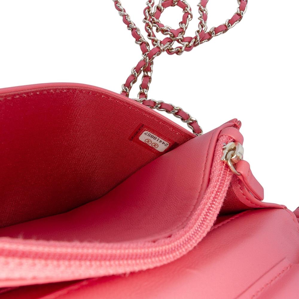 Chanel Pink CC Quilted Lambskin Double Stitch Tassel Wallet On Chain Italy