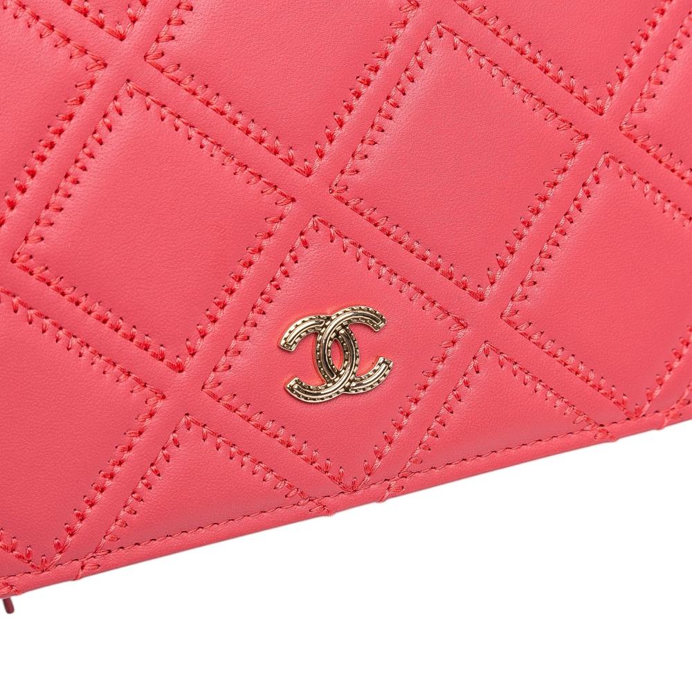 Chanel Pink CC Quilted Lambskin Double Stitch Tassel Wallet On Chain Italy