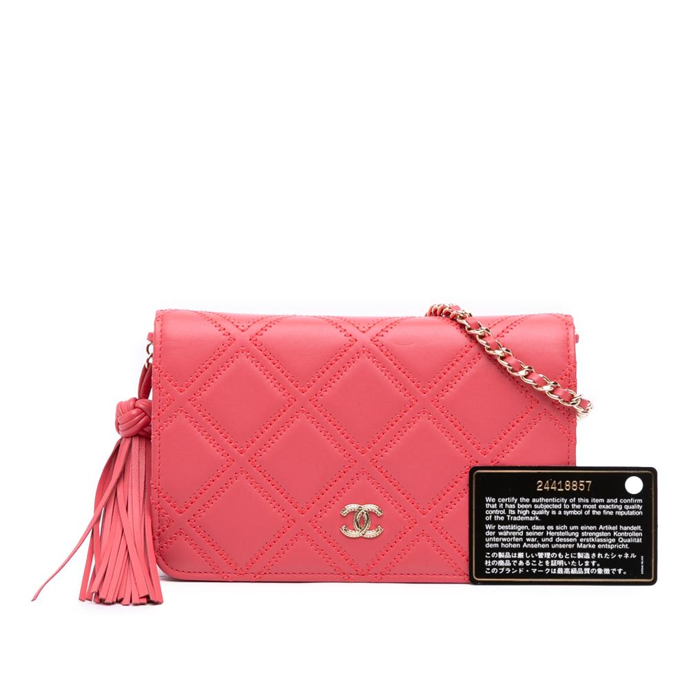 Chanel Pink CC Quilted Lambskin Double Stitch Tassel Wallet On Chain Italy