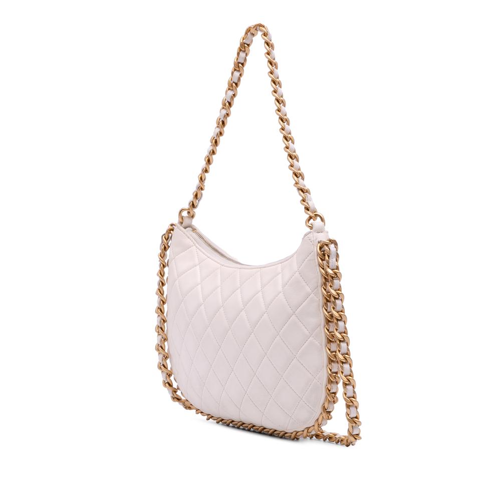 Chanel White Large Shiny Crumpled Quilted Lambskin Trendy Chain Around Hobo Italy