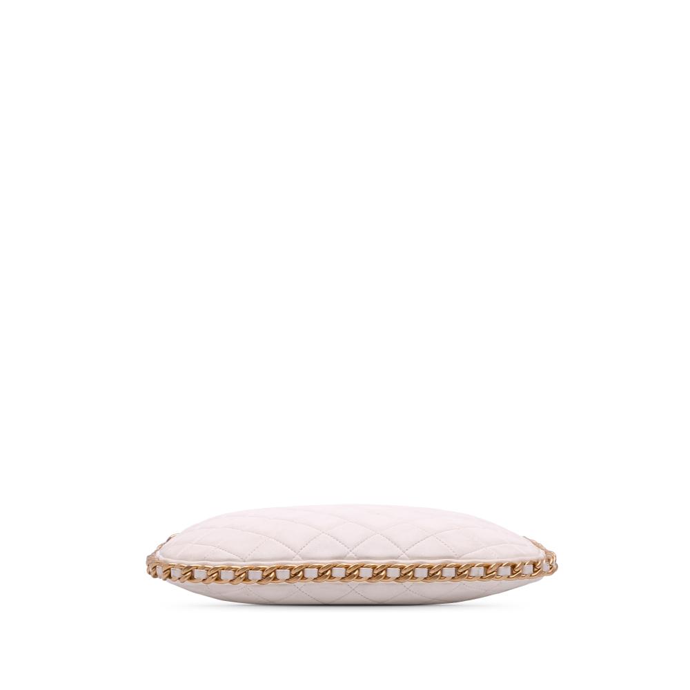 Chanel White Large Shiny Crumpled Quilted Lambskin Trendy Chain Around Hobo Italy