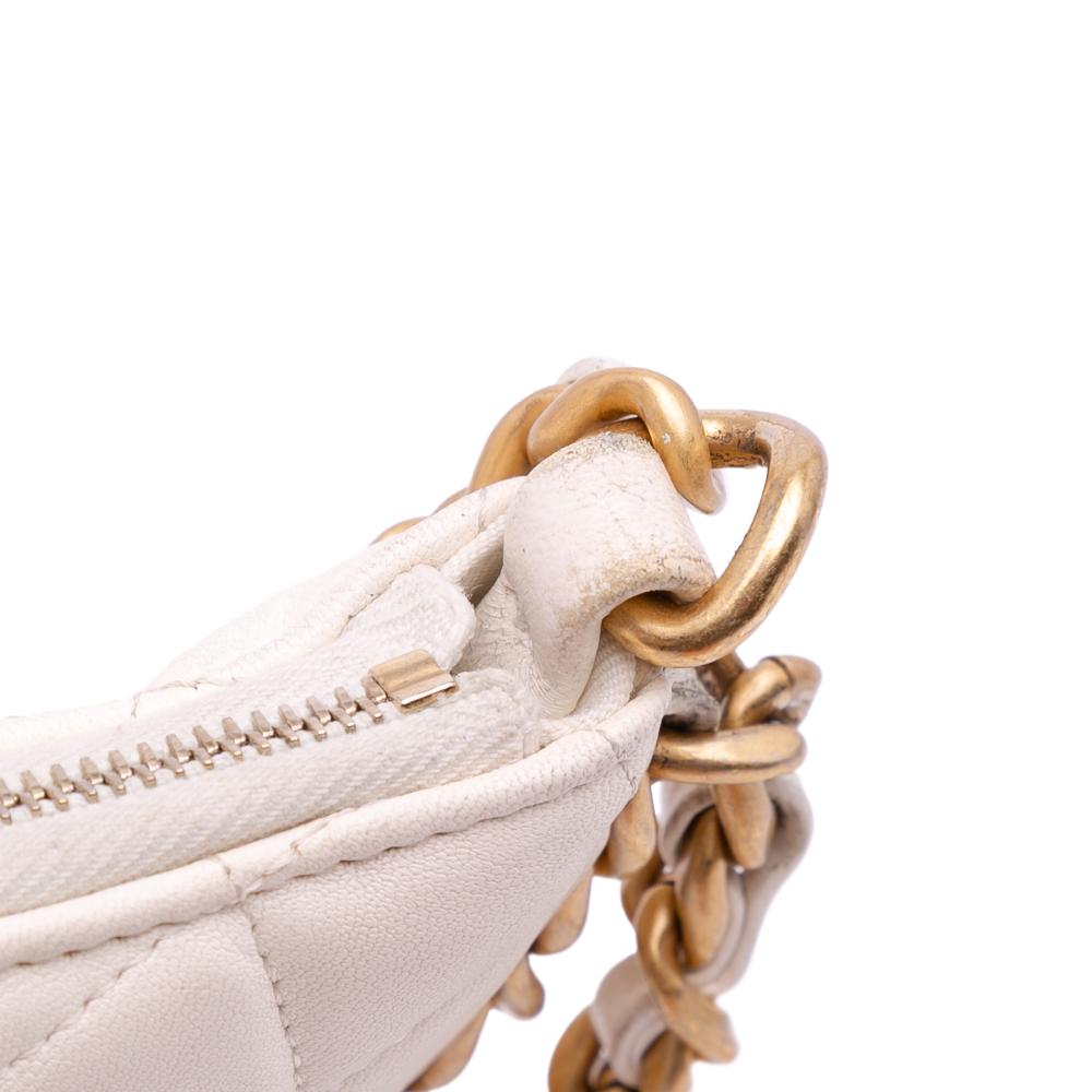 Chanel White Large Shiny Crumpled Quilted Lambskin Trendy Chain Around Hobo Italy