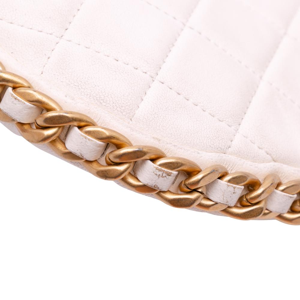 Chanel White Large Shiny Crumpled Quilted Lambskin Trendy Chain Around Hobo Italy