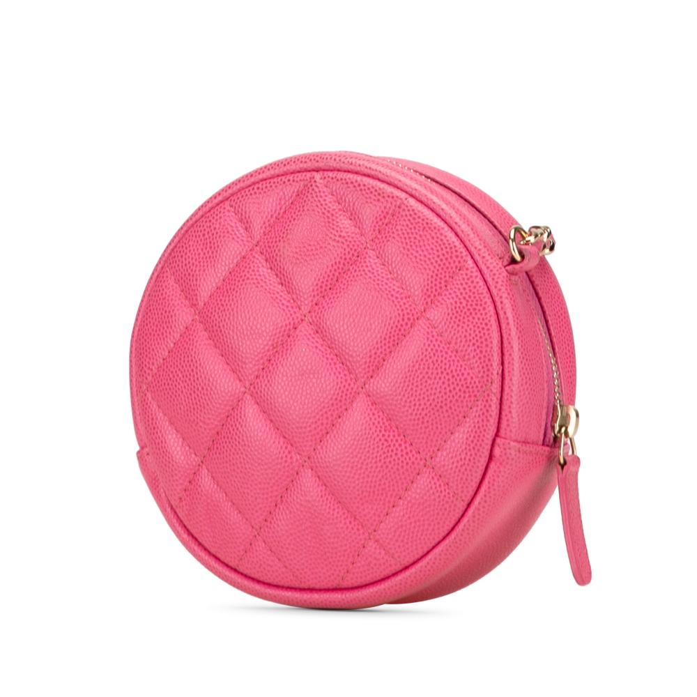 Chanel AB Chanel Pink Hot Pink Caviar Leather Leather CC Quilted Caviar Round Clutch With Chain Italy