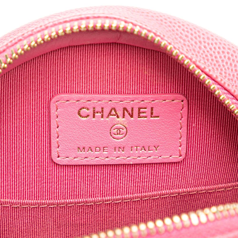 Chanel AB Chanel Pink Hot Pink Caviar Leather Leather CC Quilted Caviar Round Clutch With Chain Italy