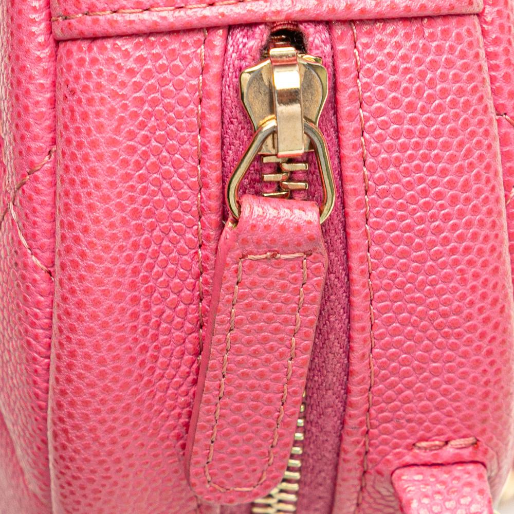 Chanel AB Chanel Pink Hot Pink Caviar Leather Leather CC Quilted Caviar Round Clutch With Chain Italy