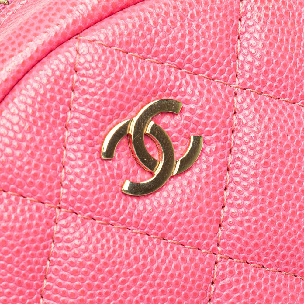 Chanel AB Chanel Pink Hot Pink Caviar Leather Leather CC Quilted Caviar Round Clutch With Chain Italy