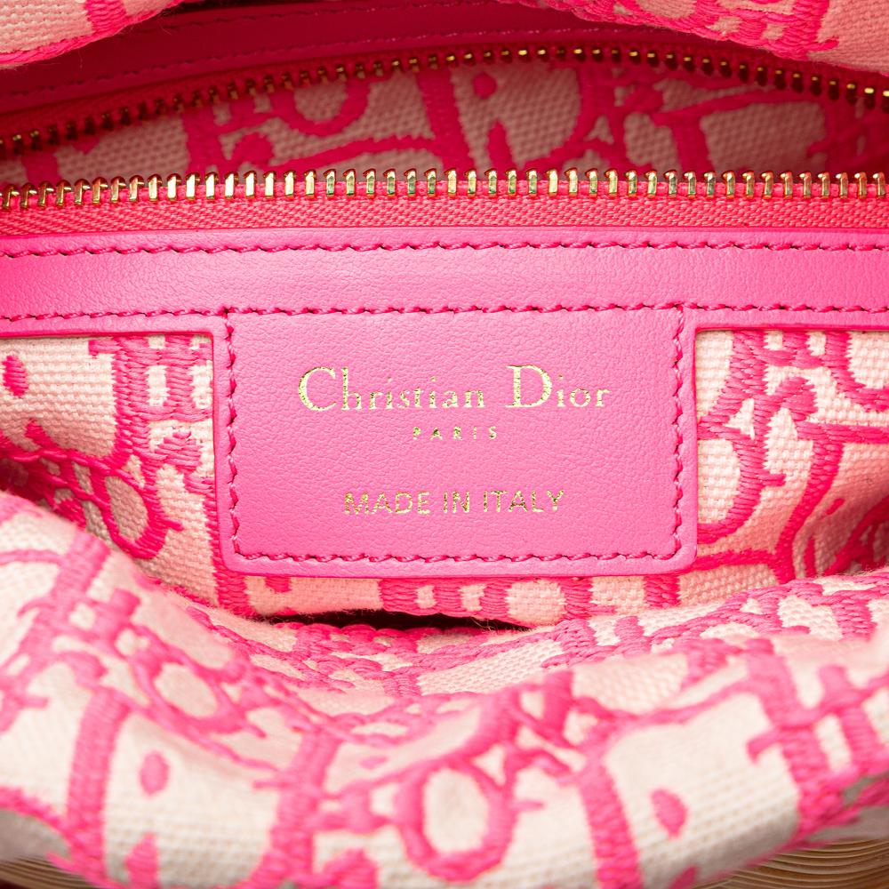Christian Dior AB Dior Brown Beige with Pink Rattan Natural Material Medium Wicker Oblique Lady Dior Italy