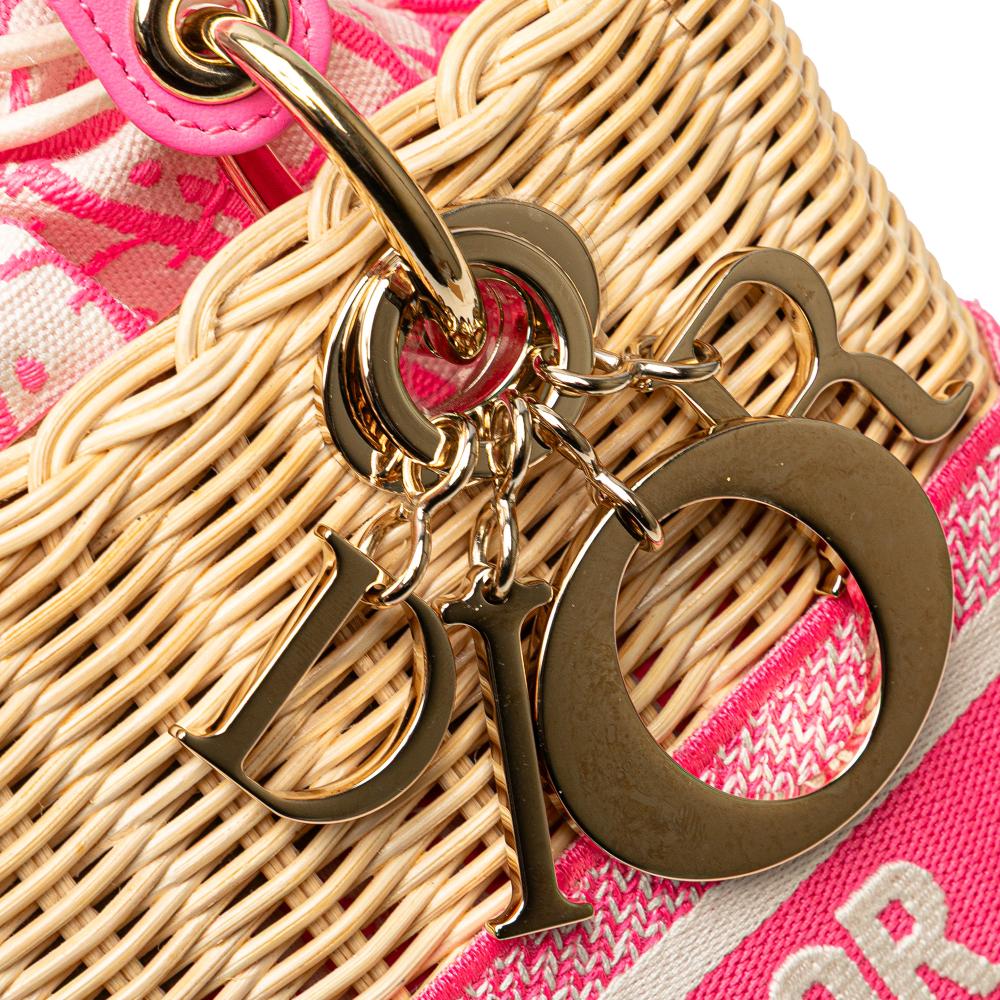 Christian Dior AB Dior Brown Beige with Pink Rattan Natural Material Medium Wicker Oblique Lady Dior Italy