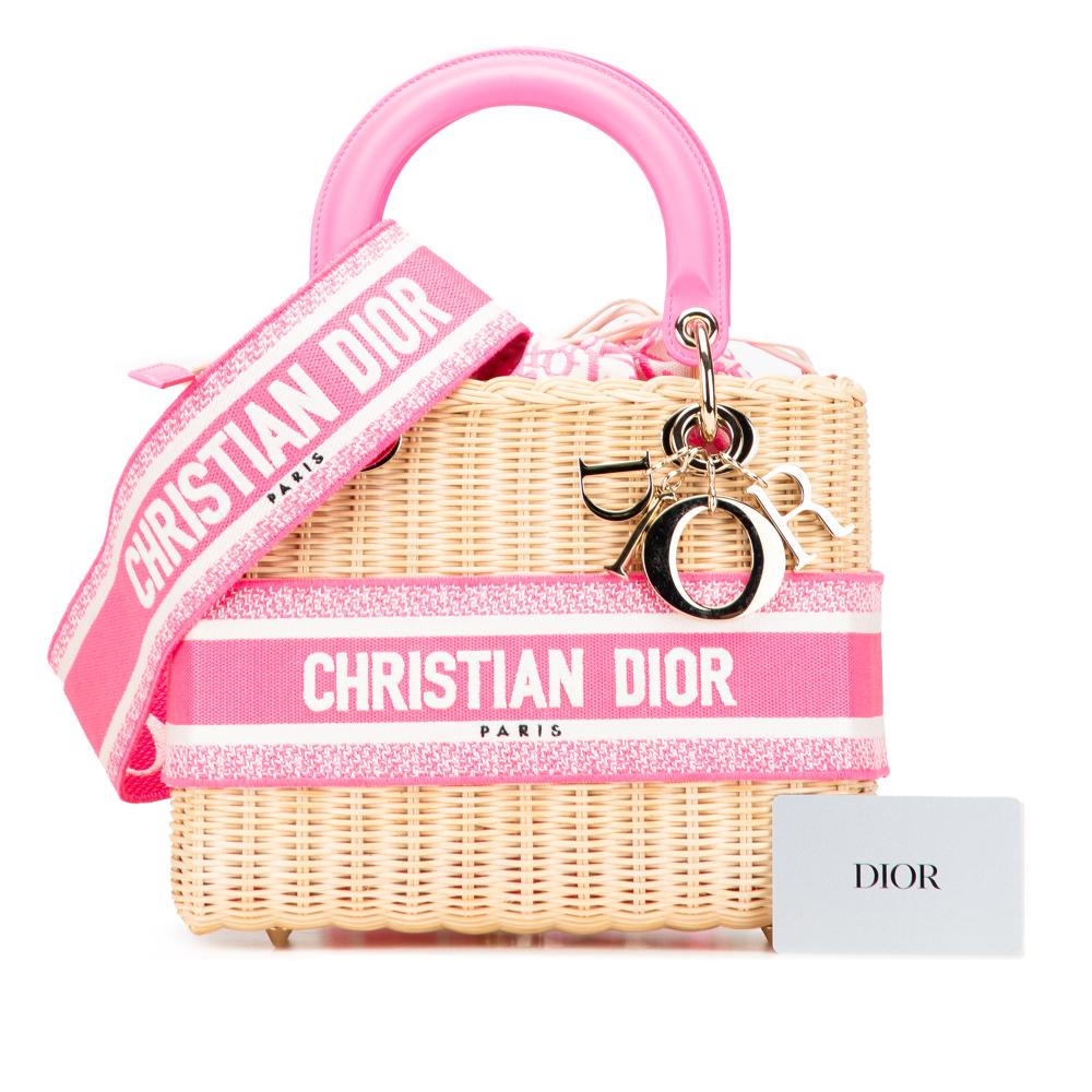 Christian Dior AB Dior Brown Beige with Pink Rattan Natural Material Medium Wicker Oblique Lady Dior Italy