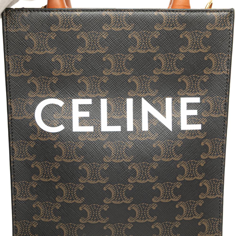 Celine AB Celine Brown Dark Brown Coated Canvas Fabric Mini Triomphe Vertical Cabas Satchel Italy