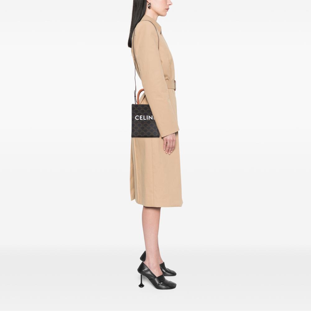 Celine AB Celine Brown Dark Brown Coated Canvas Fabric Mini Triomphe Vertical Cabas Satchel Italy