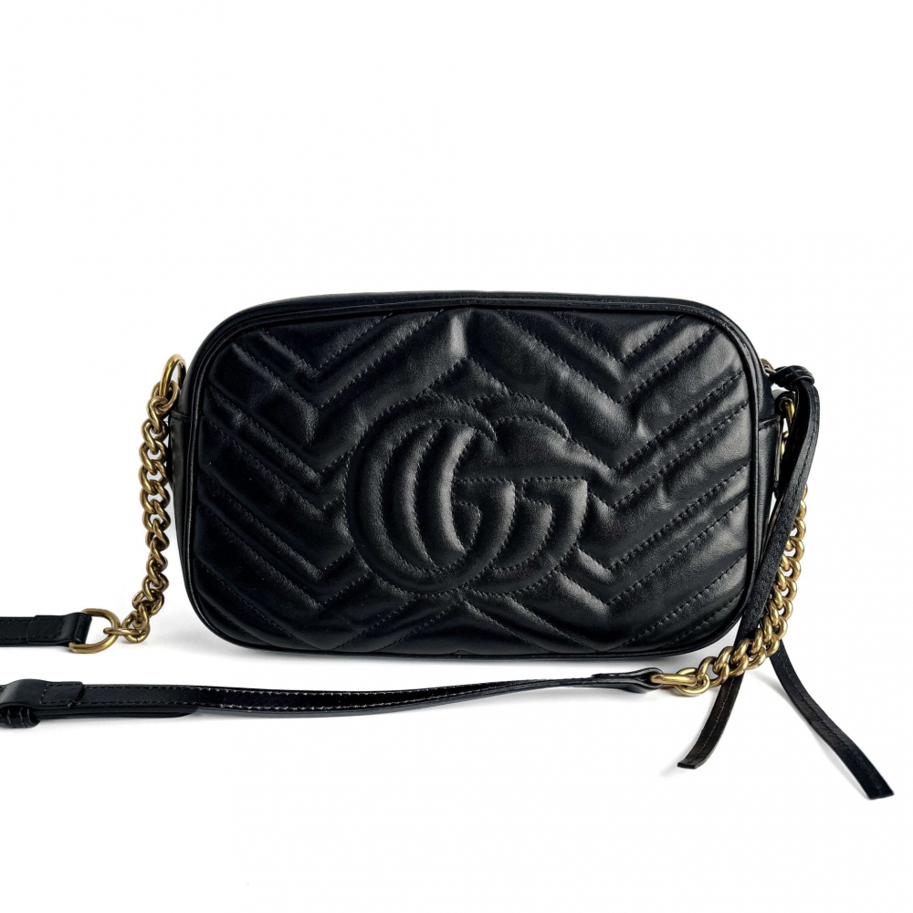 Gucci GG Marmont Small Matelassé Leather Camera Bag Black
