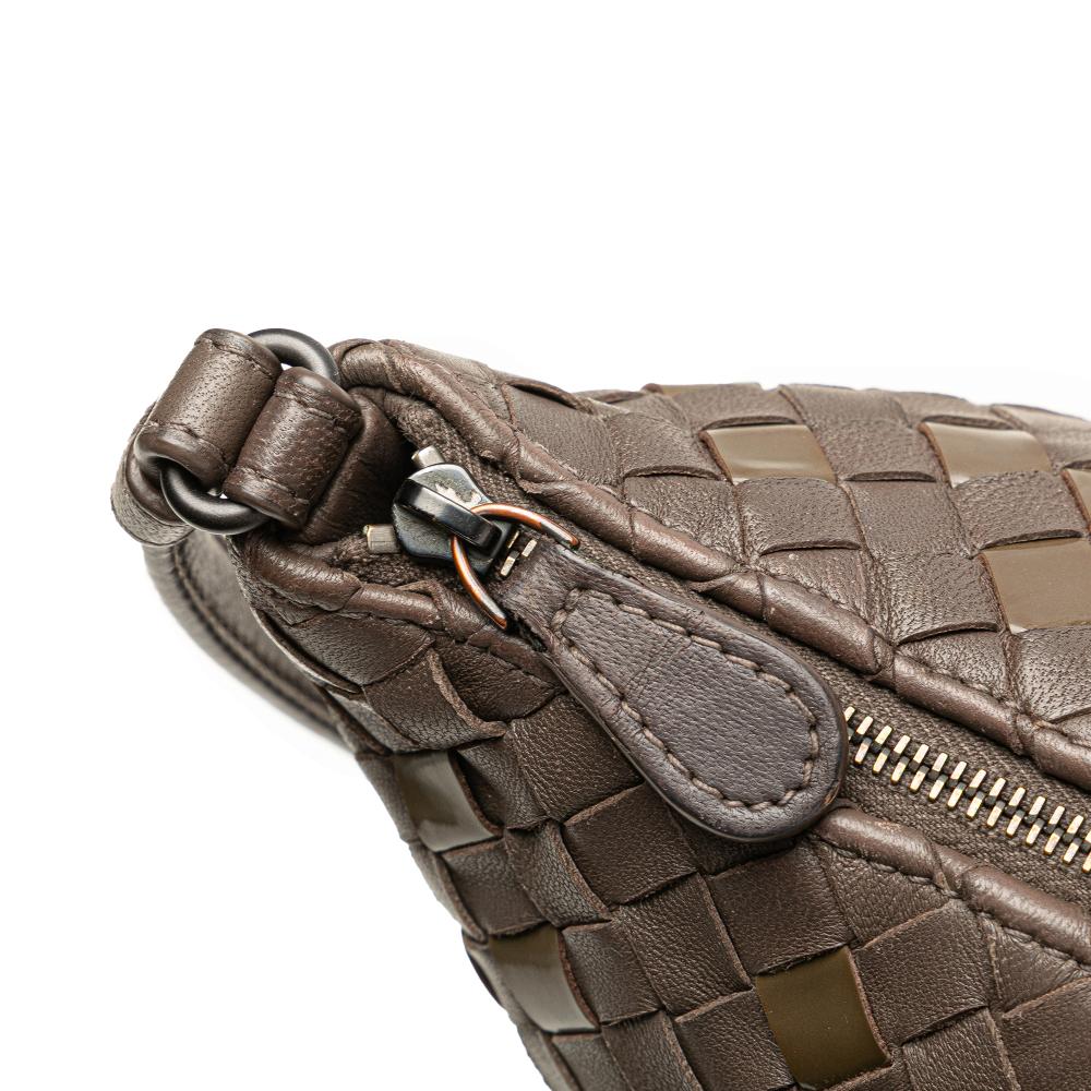 Bottega Veneta B Bottega Veneta Brown Dark Brown Nappa Leather Leather Nappa and Patent Intrecciato Crossbody Italy