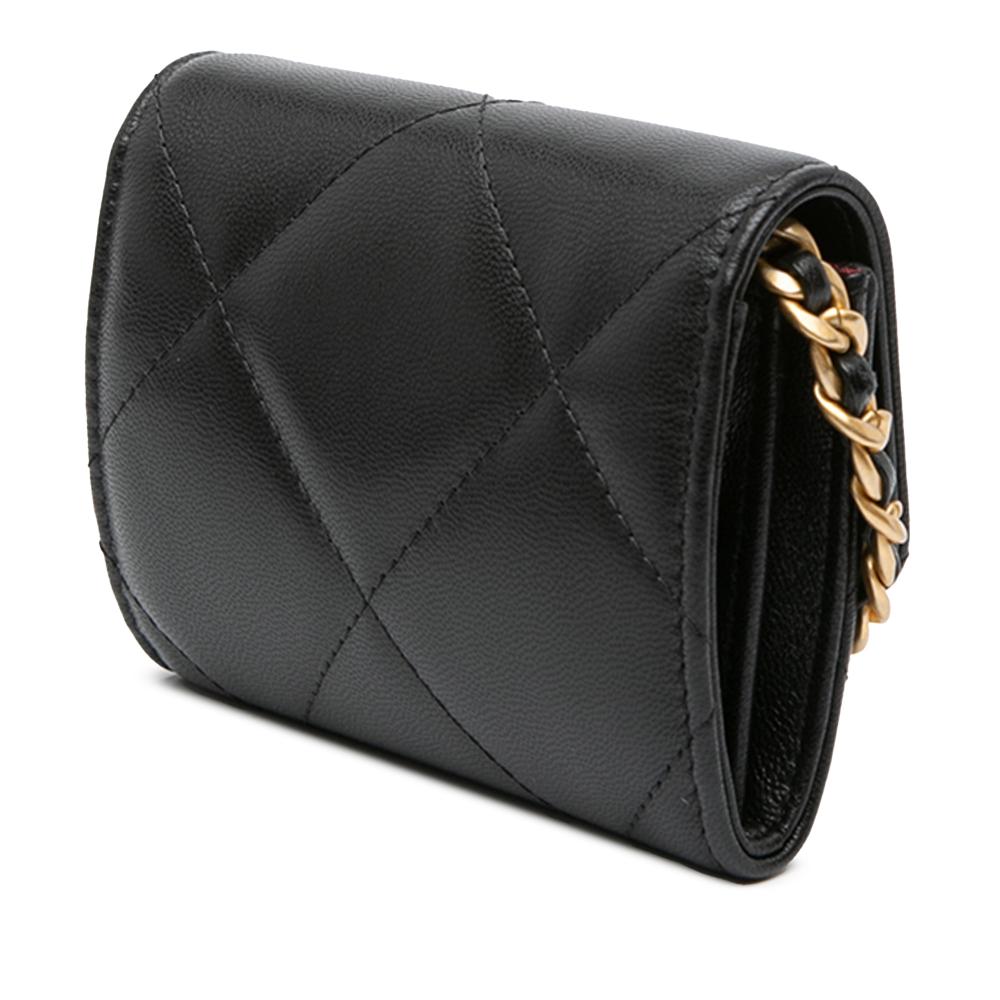 Chanel AB Chanel Black Lambskin Leather Leather Quilted Lambskin 19 Flap Coin Purse With Chain Italy