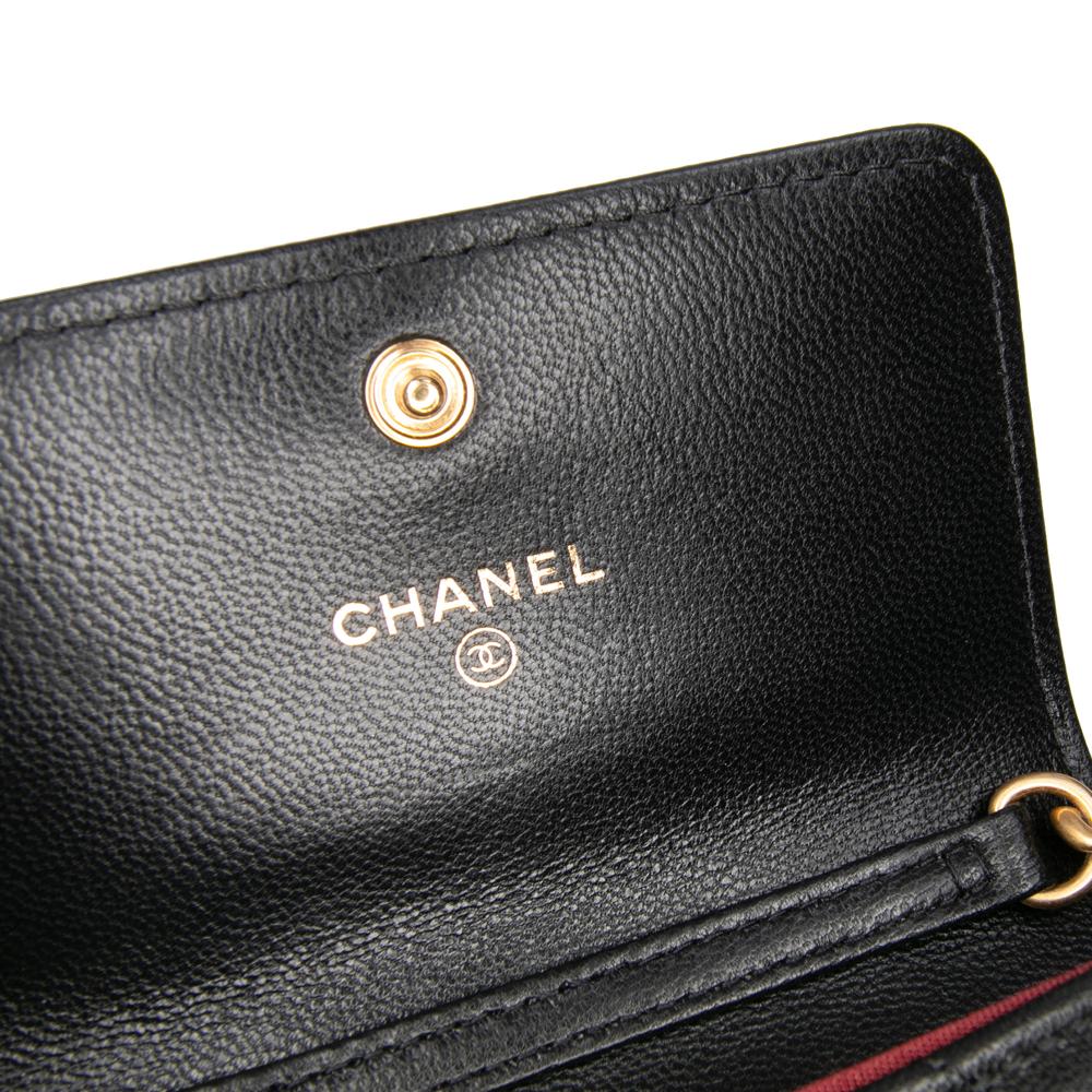 Chanel AB Chanel Black Lambskin Leather Leather Quilted Lambskin 19 Flap Coin Purse With Chain Italy