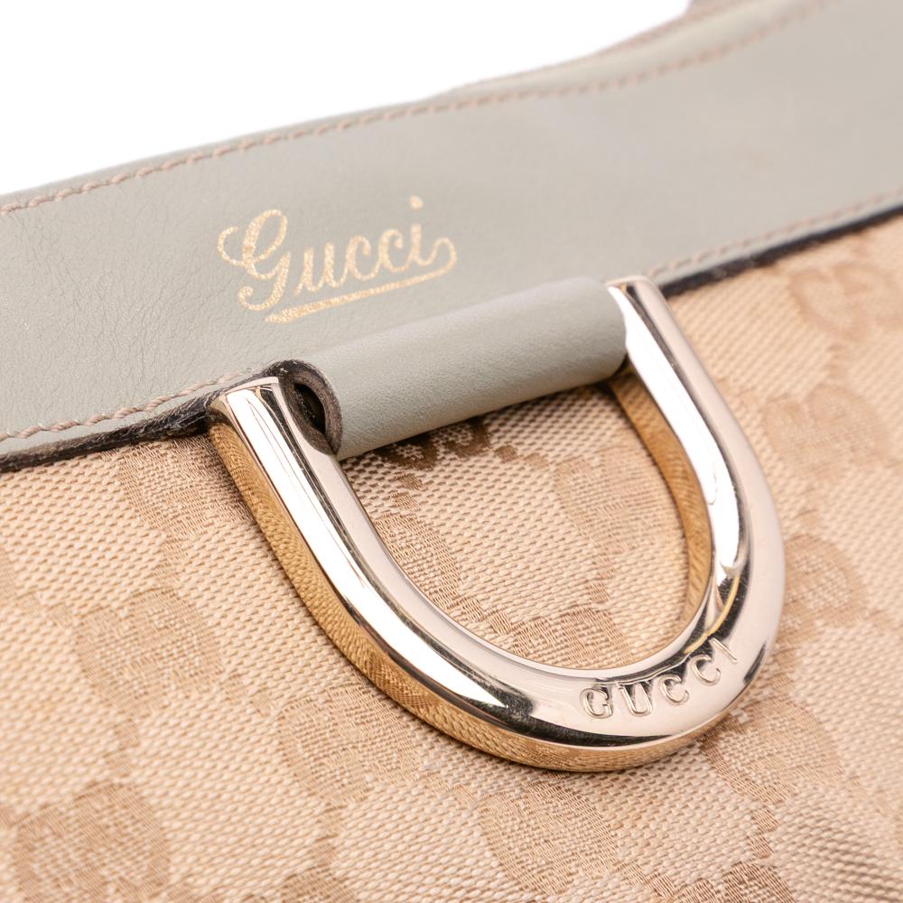 Gucci B Gucci Brown Beige Canvas Fabric GG Abbey D Ring Crossbody Italy