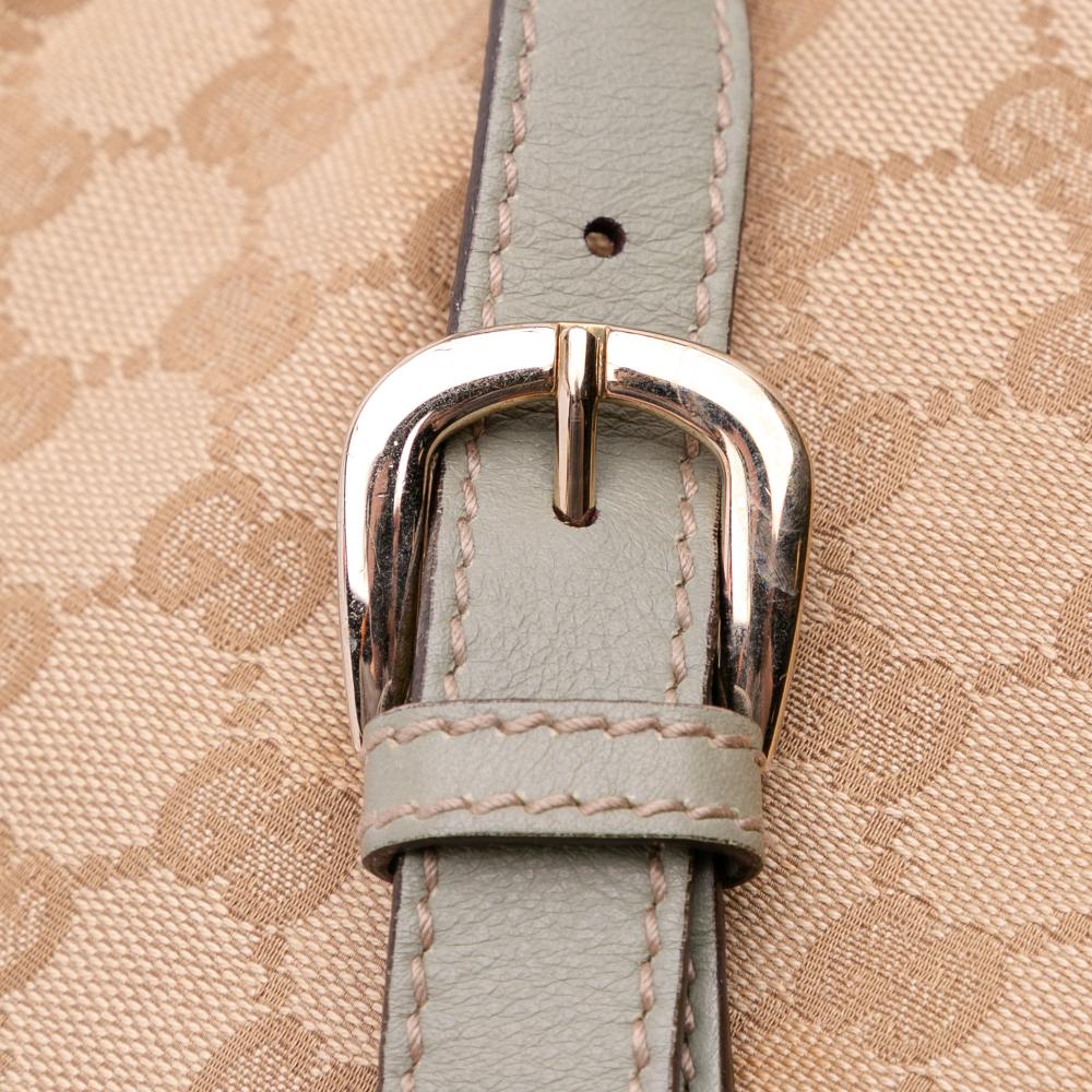 Gucci B Gucci Brown Beige Canvas Fabric GG Abbey D Ring Crossbody Italy