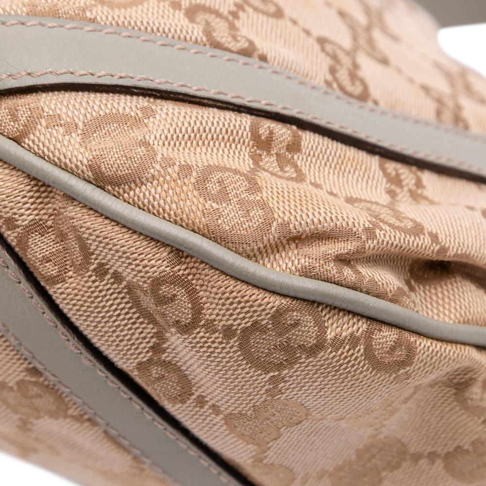 Gucci B Gucci Brown Beige Canvas Fabric GG Abbey D Ring Crossbody Italy