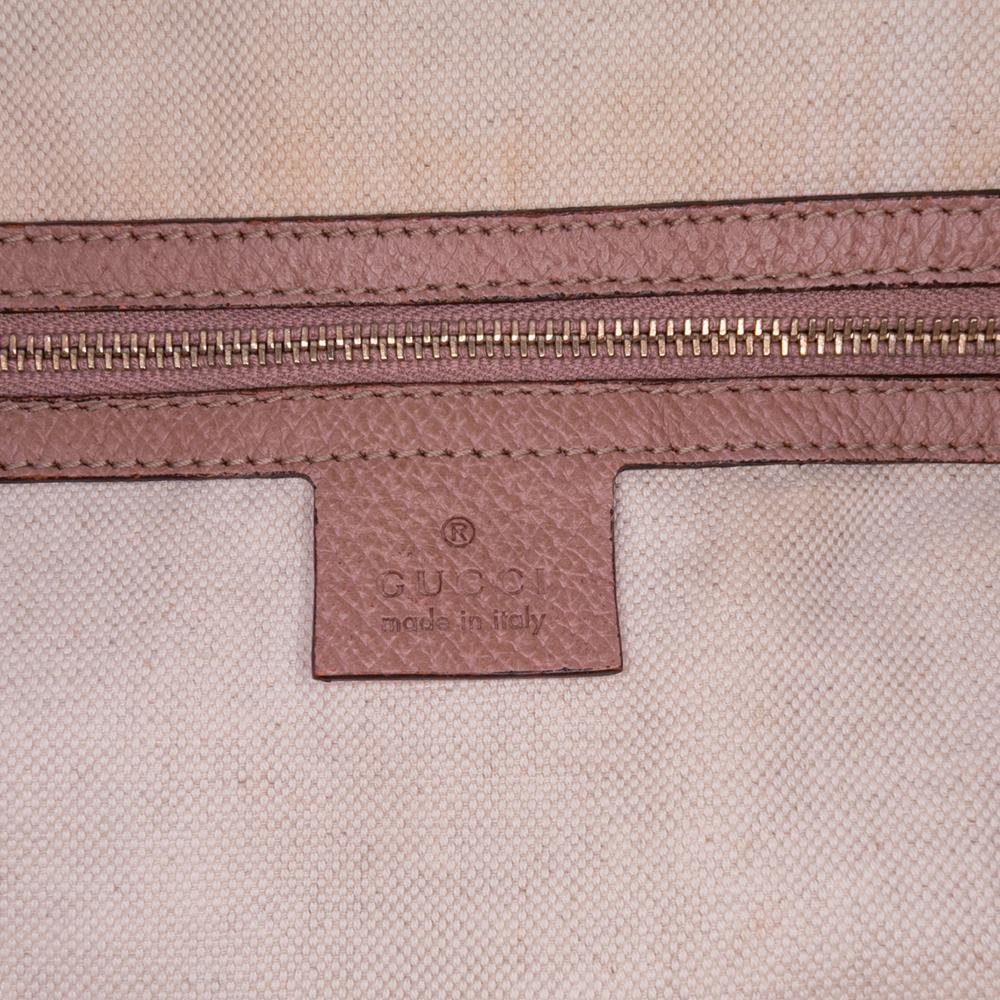 Gucci B Gucci Brown Beige with Pink Canvas Fabric Medium GG Bree Dome Tote Italy