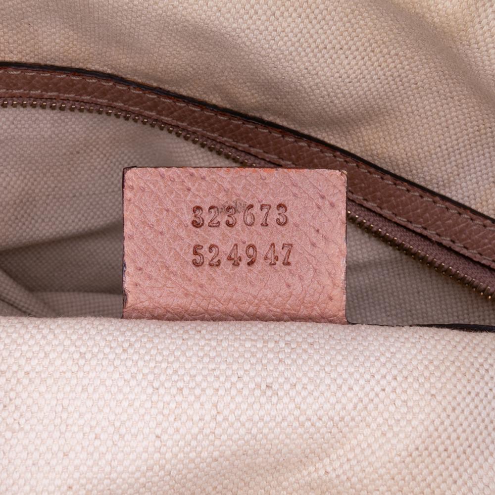 Gucci B Gucci Brown Beige with Pink Canvas Fabric Medium GG Bree Dome Tote Italy