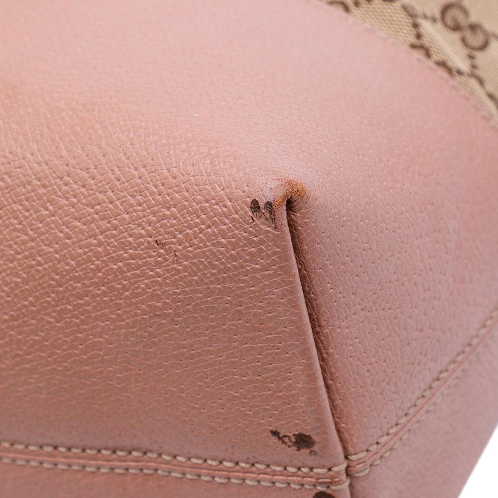 Gucci B Gucci Brown Beige with Pink Canvas Fabric Medium GG Bree Dome Tote Italy