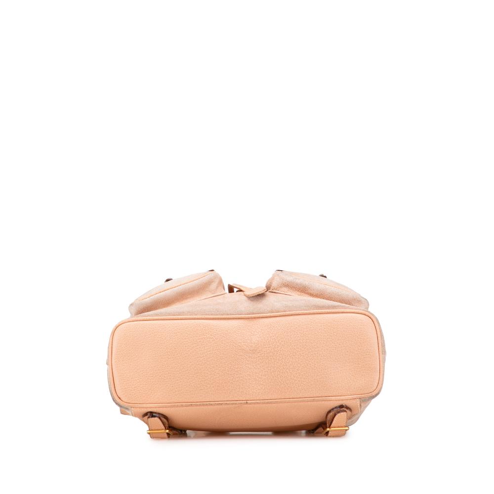 Gucci B Gucci Brown Beige Suede Leather Bamboo Backpack Italy