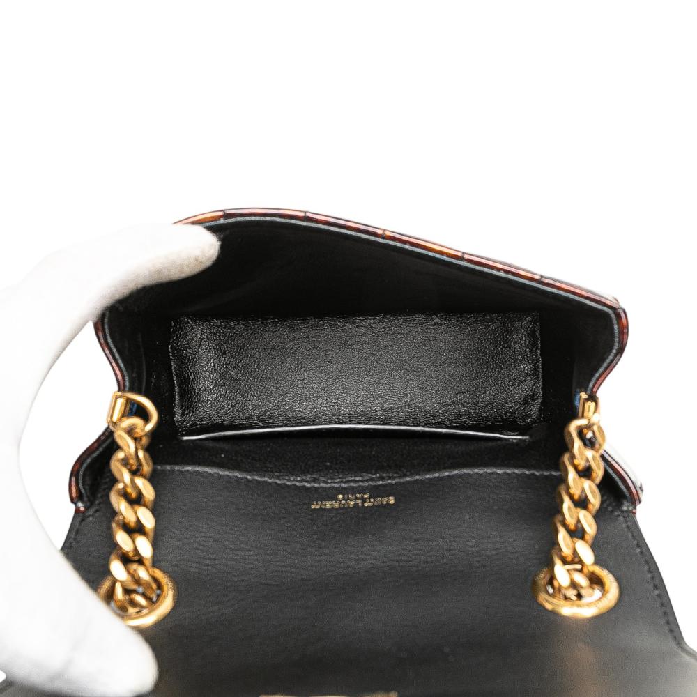 Saint Laurent Brown Patent Leather Leather Small Patent Monogram Tortoiseshell Vicky Chain Bag Italy